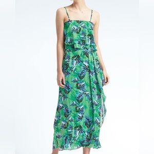 Banana Republic Tropical Print Green Floral Maxi Dress size XS